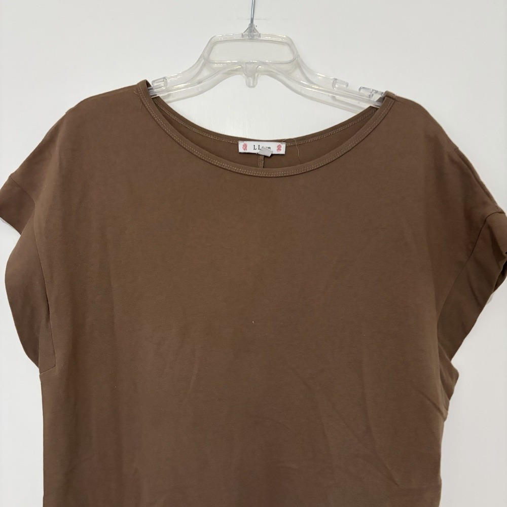 L Love Brown Dress Midi Size Medium Knee Length Cotton Basic Classic Shirt Dress - Picture 4 of 8
